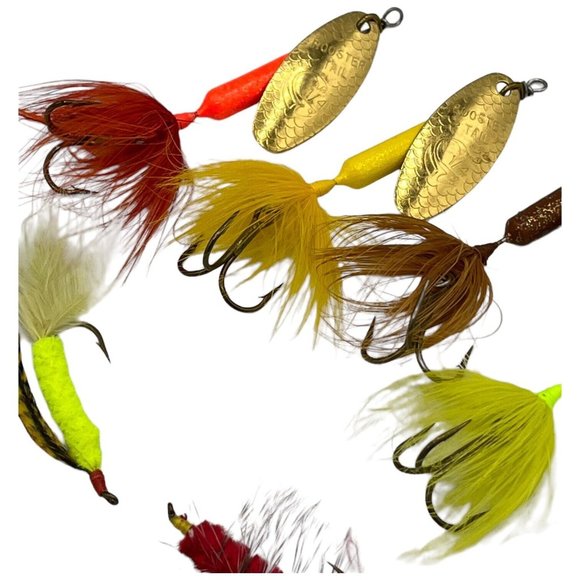 Fishing Lot 2 Flies and 4 ROOSTER TAILS 1/4 oz Chartreus Brown Orange Yellow - Picture 4 of 7
